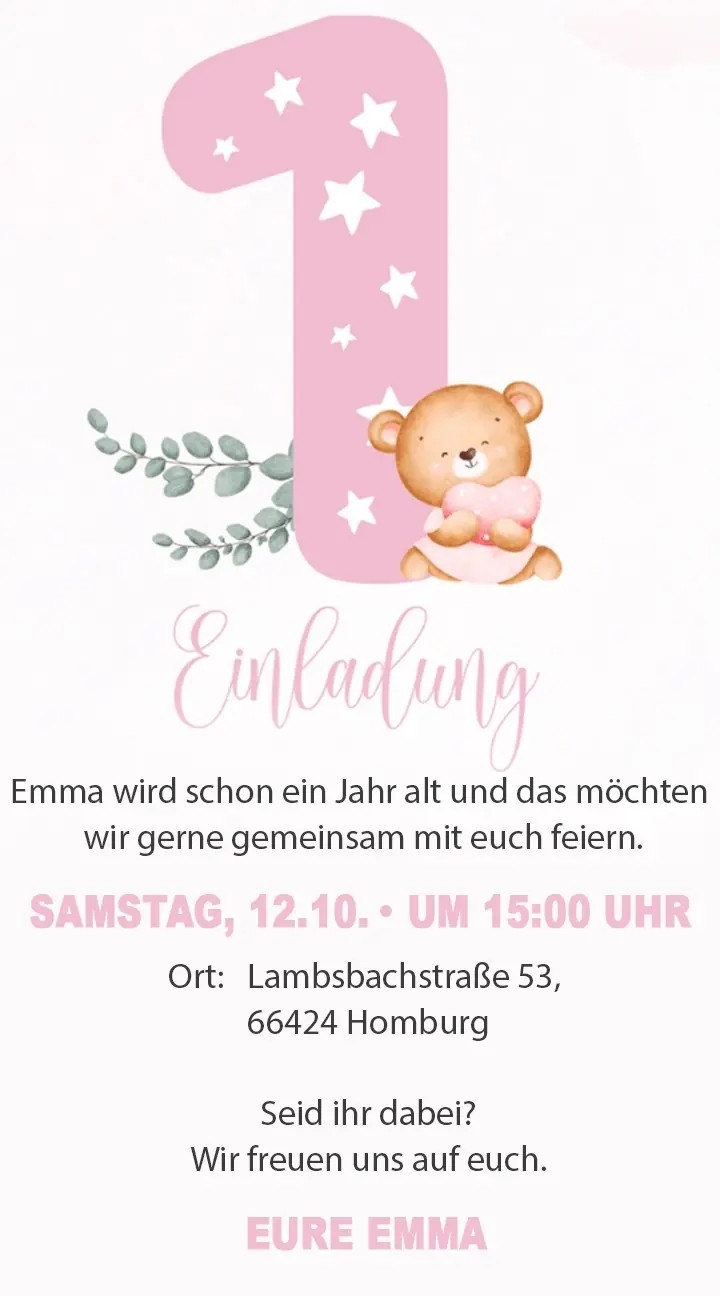 Baby-Geburtstag-Einladung - Fotostudio GRAF